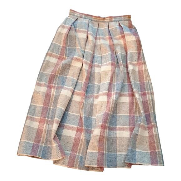 Vintage Dresses & Skirts - Country Sububans Vintage Plaid Wool Women's Skirt Size 8 Button Pleats Union Mad